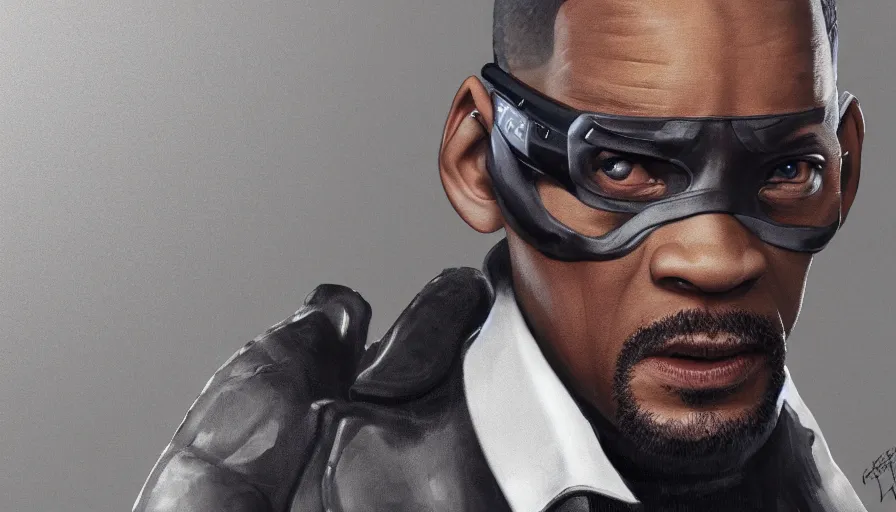 Image similar to will smith is nick fury, grey background, hyperdetailed, artstation, cgsociety, 8 k