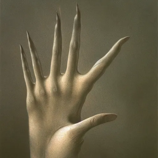 Image similar to hand reaching out of thick fog, zdzislaw beksinski