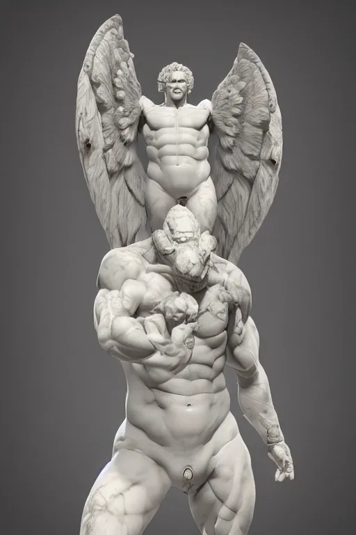 Prompt: photo of fullbody rococo delicate sculpture of a hulking herculean muscular onyx albino marble brock lesnar as an humanoid deity, clothed in silk, wings, sunrays, cinematic lighting, photorealistic, octane render, 8 k, depth of field, 3 d