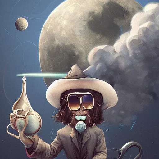 Prompt: A badass wizard smoking on the moon , digital art , trending on artstation , Hyperdetailed , CGSociety