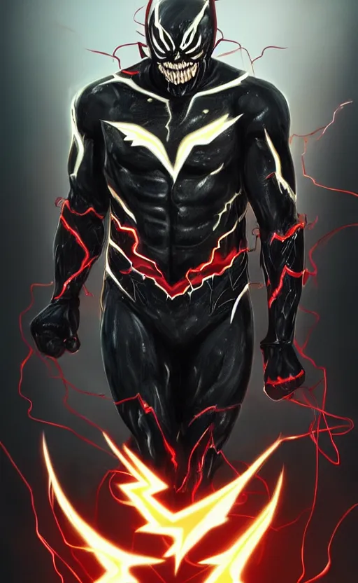 Image similar to full body portrait of venom as the flash, dynamic lighting, cinematic, ultra detailed, trending on art station, stunning visuals, creative, fantasy concept art