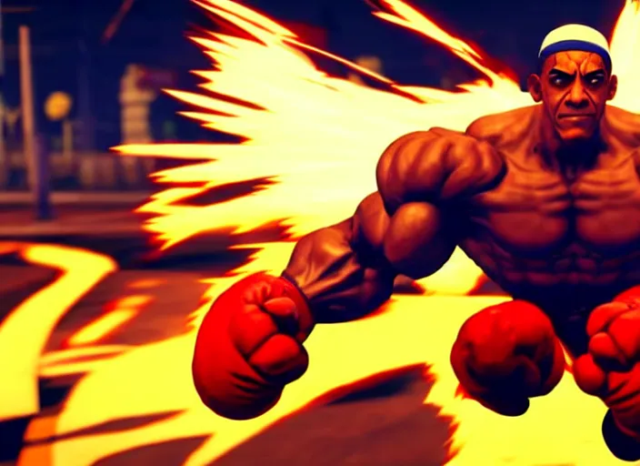 Image similar to ` barrack obama in street fighter v ( 2 0 1 7 ), dynamic pose, official media, ps 4 in - game cinematic, 5 k