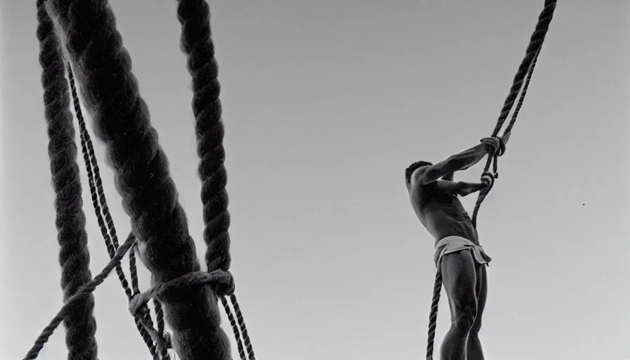 Image similar to 1 9 6 0 s movie still close - up of marcus atilius regulus tied with ropes at pole in direction of the burning sun with blood flowing down his eyes cinestill 8 0 0 t 3 5 mm b & w, high quality, heavy grain, high detail, texture, dramatic light, anamorphic, hyperrealistic, detailed hair