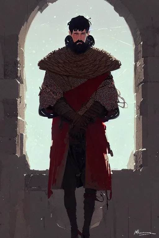 Prompt: an ultradetailed painting of a ancient man wearing a medieval coat designed by alexander mcqueen by conrad roset, greg rutkowski and makoto shinkai trending on artstation