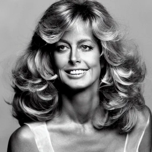 Image similar to farrah fawcett at 80 years old, studio photography