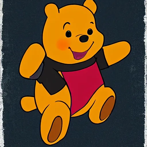 Image similar to animated 2 d styled portrait of whinnie the pooh with a gun