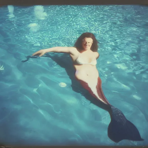 Image similar to Polaroid photo of a mermaid in a public pool