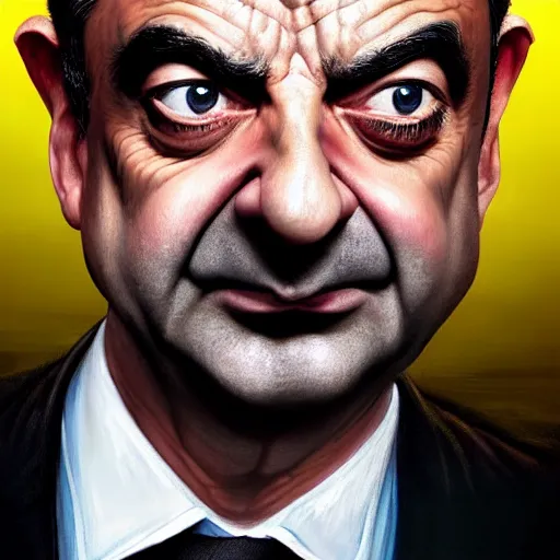 Image similar to hyperrealistic mixed media high resolution painting of (Rowan Atkinson) disguised as !!Batman!!, stunning 3d render inspired art by Jamie Salmon and István Sándorfi and Greg Rutkowski, perfect facial symmetry, dim volumetric lighting, 8k octane beautifully detailed render, full body shot, post-processing, extremely hyper-detailed, intricate, epic composition, highly detailed attributes, highly detailed atmosphere, cinematic lighting, masterpiece, trending on artstation, very very detailed, masterpiece, stunning, flawless completion, lifelike texture, perfection,