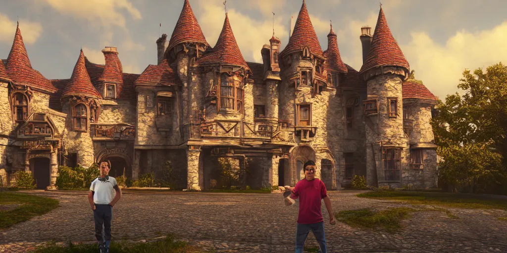 Prompt: a photographic picture of a small man in front of a huge luxurious castle, photographic filter, unreal engine 5, realistic, hyperdetailed, 8 k, cinematic, volumetric lighting, very realistic effect, hd, hdr, 4 k, sharp focus, octane render, ultra detailed, high resolution, trending on artstation in the style of albert dros glowing rich colors powerful imagery