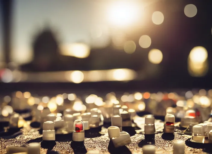 Image similar to a 3 5 mm photo of a pile of pills forming the shape of a skull, splash art, movie still, bokeh, canon 5 0 mm, cinematic lighting, dramatic, film, photography, golden hour, depth of field, award - winning, anamorphic lens flare, 8 k, hyper detailed, 3 5 mm film grain