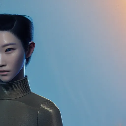 Image similar to Lee Jin-Eun by Vincent Di Fate, rule of thirds, seductive look, beautiful, in intergalactic hq, octane render