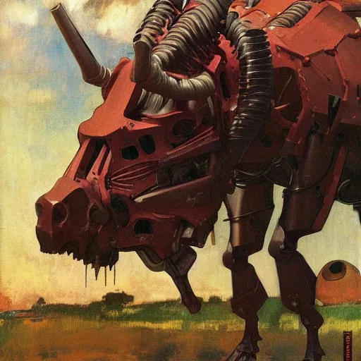 Image similar to carnivorous cyborg horse, by c. leyendecker, degas, simon stalenhag, studio ghibli, barlowe, audobon and beksinski