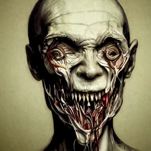 Image similar to hyper realistic detailed creepy horrific maniac portrait of layers of fear