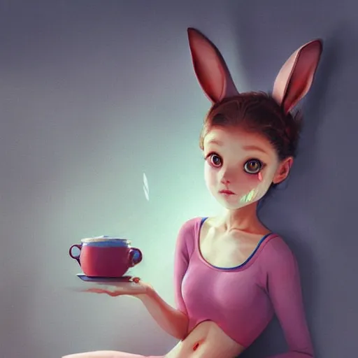 Image similar to little bunny anthropomorphic girl in pajama. digital artwork made by ilya kuvshinov, inspired by zootopia and balthus, highly detailed, realistic,