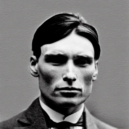 Image similar to headshot edwardian photograph of cillian murphy, 1 9 2 0 s, gang member, intimidating, tough, realistic face, 1 9 1 0 s photography, 1 9 0 0 s, grainy, victorian