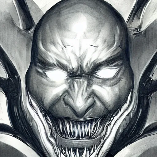 Image similar to a sketch of dwayne the rock johnson as venom the symbiote | venom movie | cinematic lighting | award - winning | closeup portrait | by donato giancola and mandy jurgens and charlie bowater | featured on artstation | pencil sketch | sci - fi alien