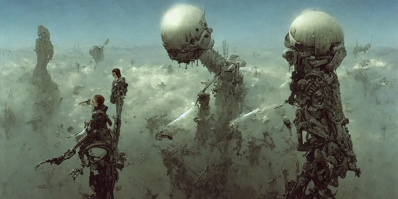 Prompt: emma watson baroque cyberpunk flight suit gritty oily futuristic asymmetric beksinski carl spitzweg moebius