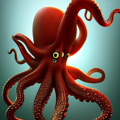 Image similar to portrait of octopus sly cunning, pixar style animation 3d extremely gloomy lighting, atmospheric, cinematic, detailed illustration unreal Engine, 8K