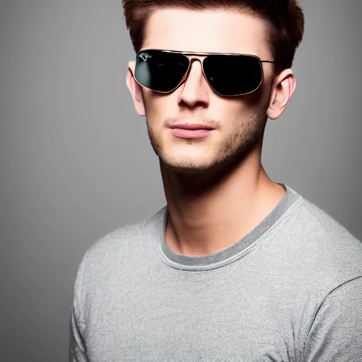 Prompt: a handsome male model wearing ray ban aviator sunglasses, studio portrait photo, 4 k,