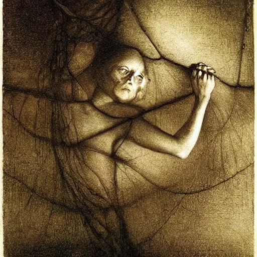 Prompt: in silvery webs, very detailed, by Odd Nerdrum, by Francisco Goya, by M.C. Escher, beautiful, eerie, surreal, colorful