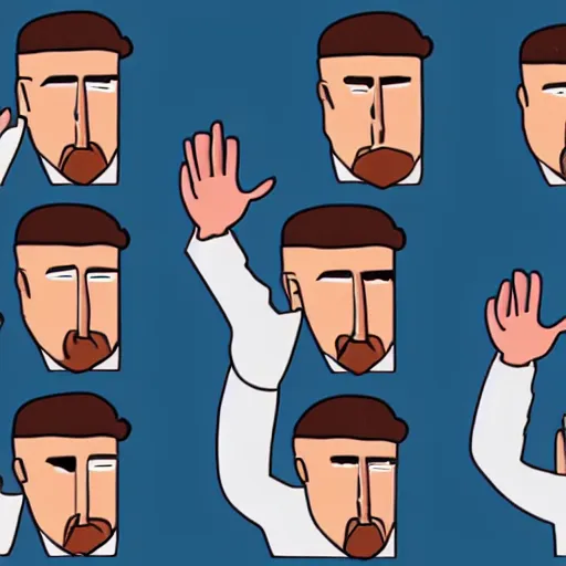 Image similar to an animation of the same man waving his arm from left to right in digital frame by frame, separated into equally sized frames, from'animation types'