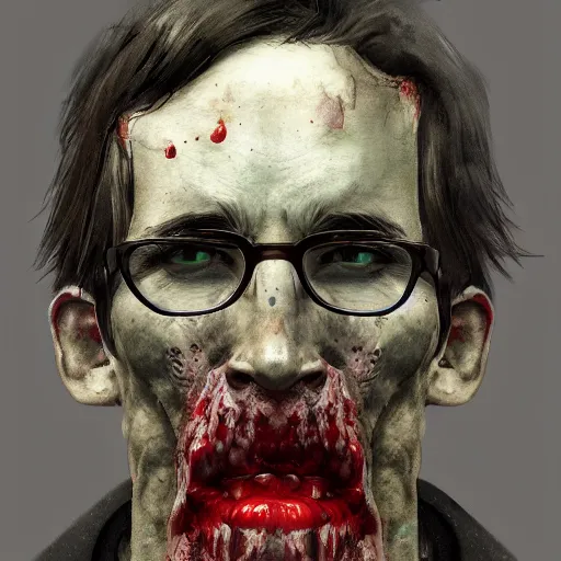 Image similar to portrait of an intellectual zombie in the style of stefan kostic, artstation, concept art, realistic photo