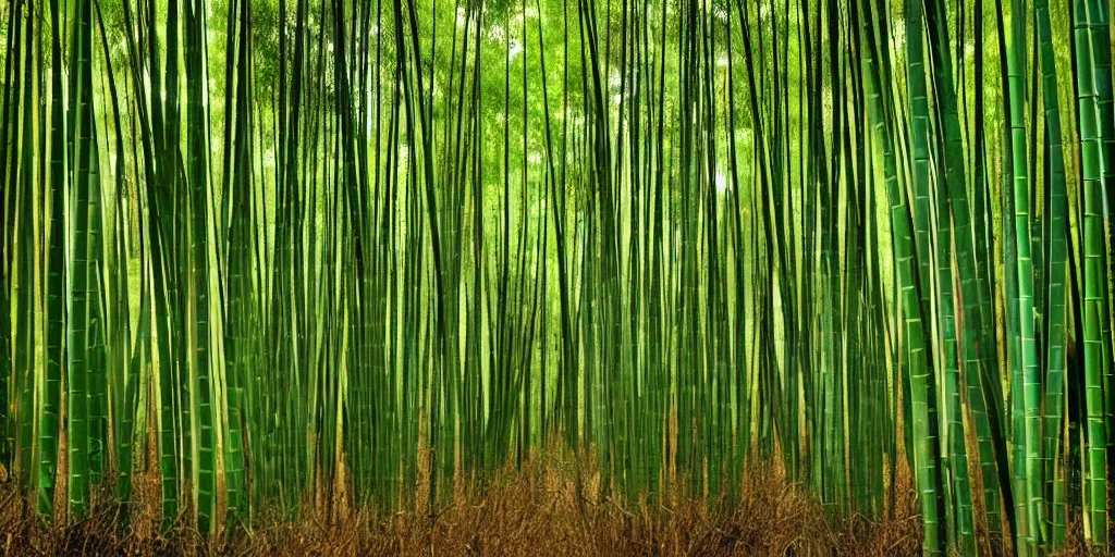 Prompt: award winning photo of a bamboo forest by Peter Lik,