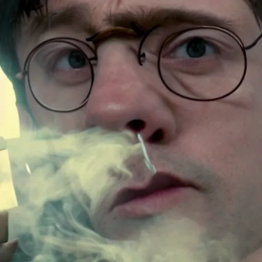 Prompt: harry potter smoking weed, cinematic, 4 k, highly detailed, film footage, film screencap