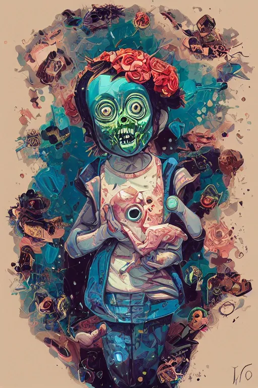 Image similar to a baby zombie in a pocket, tristan eaton, victo ngai, artgerm, rhads, ross draws