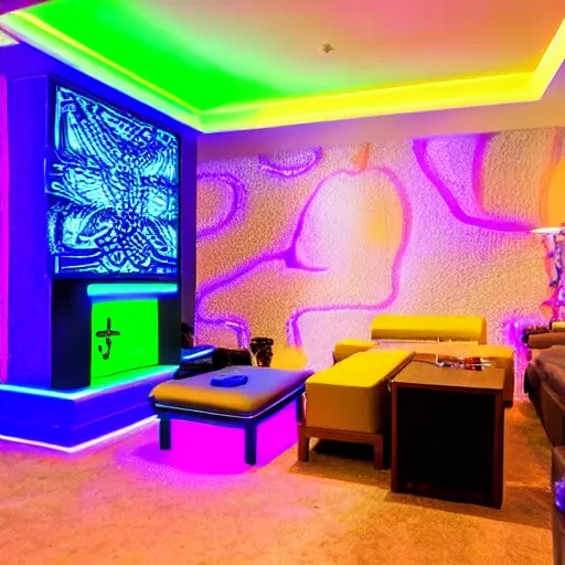 Image similar to a blacklight living room