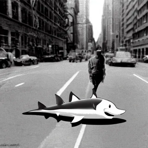 Image similar to The first street shark discovered in new york streets, circa 1992, photograph