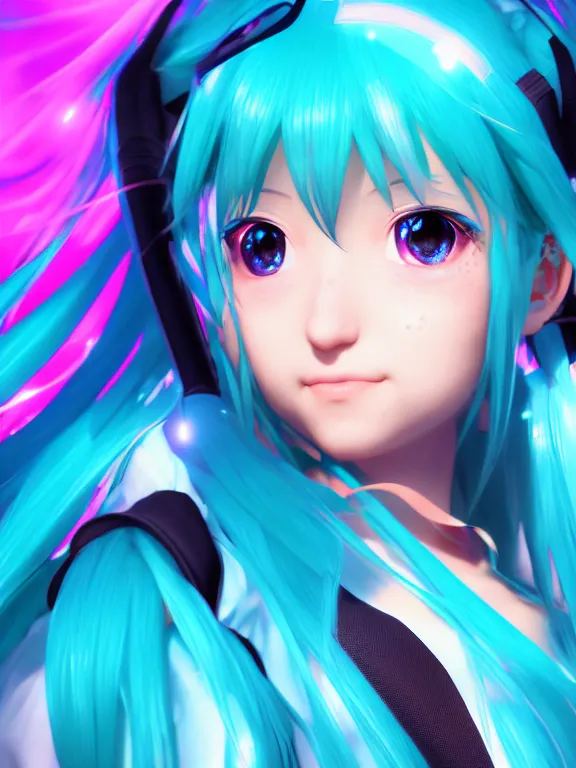 Prompt: portrait art of hatsune miku 8 k ultra realistic, lens flare, atmosphere, glow, detailed, intricate, full of colour, cinematic lighting, trending on artstation, 4 k, matte, hyperrealistic, focused, extreme details, unreal engine 5, cinematic, masterpiece
