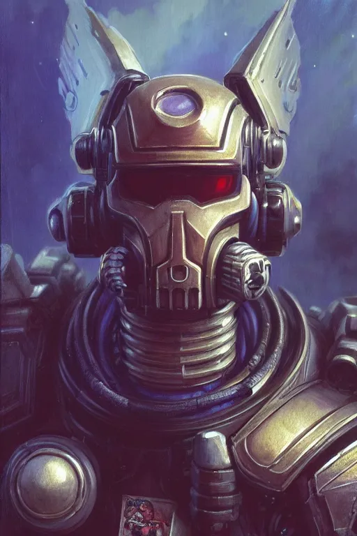 Image similar to character portrait cyberpunk starcraft terran warhammer 4 0 k space marine tech priest steve buscemi, character design, painting by gaston bussiere, katsuya terada, frank frazetta, tom of finland, trending on artstation