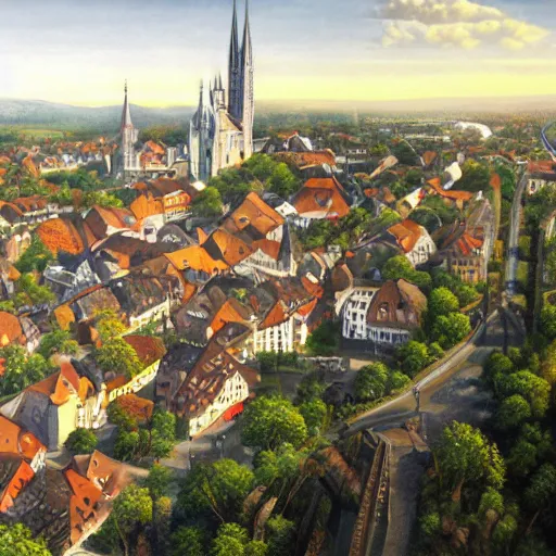 Image similar to a futuristic hyper realistic painting of ravensburg in the year 3 2 0 0 w 8 3 2