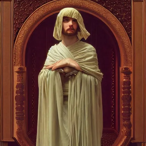 Prompt: portrait of a pre - raphaelite jedi knight from star wars, ornamental, intricate, noble, elegant, painted by john william godward