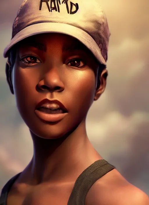 Image similar to An epic fantasy comic book style portrait painting of a young dark skinned girl with short hair dressed as a boy in a cap, unreal 5, DAZ, hyperrealistic, octane render, cosplay, RPG portrait, dynamic lighting