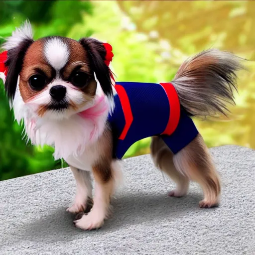 Image similar to chihuahua shih tzu mix breed dog dress like a super hero, real, 4k