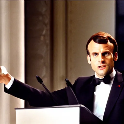 Prompt: Emmanuel Macron speech in American Psycho (1999)