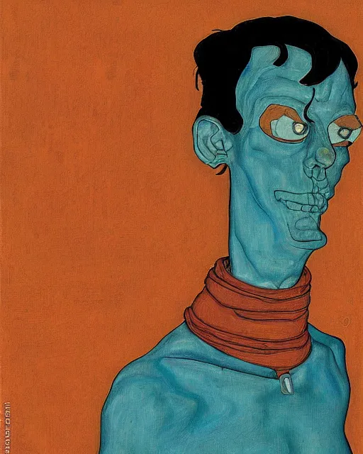 Prompt: portrait of futurama's bender by egon schiele in the style of greg rutkowski