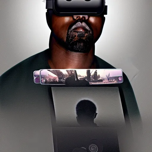 Prompt: : kanye west wearing vr goggles, digital art, illustration, art station