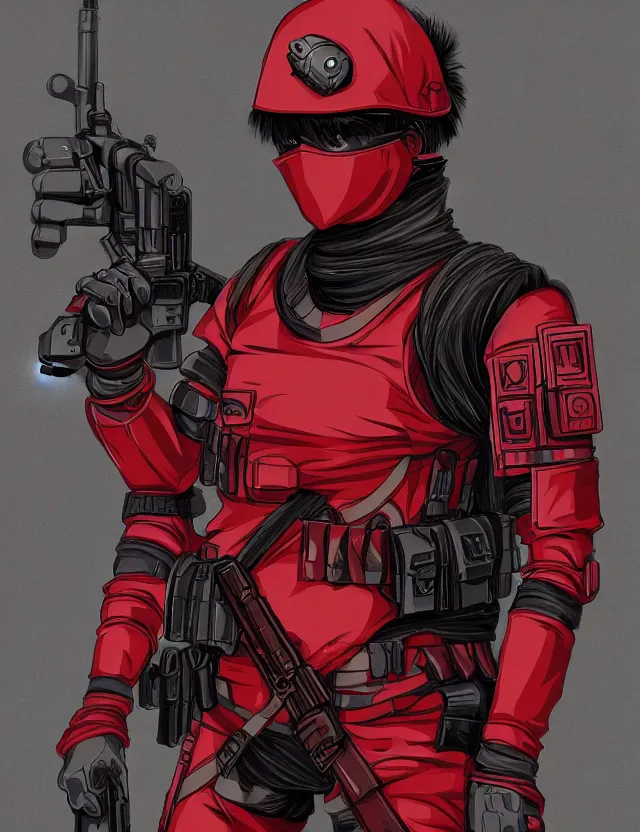 Image similar to a detailed manga illustration of a masked special forces soldier wearing dark red advanced demon - resistant cyborg tactical gear, trending on artstation, digital art, 4 k resolution, detailed, high quality, sharp focus, hq artwork, coherent, insane detail, character portrait