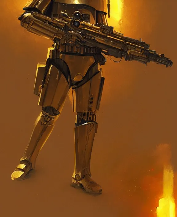 Prompt: a dieselpunk golden stormtrooper, fantasy, intricate, elegant, highly detailed, colorful, vivid color, digital painting, artstation, concept art, art by greg rutkowski