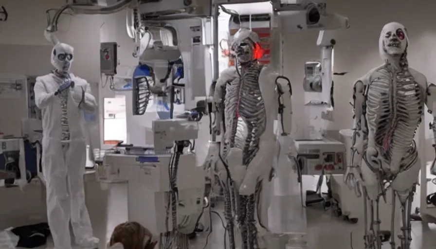 Prompt: big budget horror movie about cyborgs performing illegal organ transplants