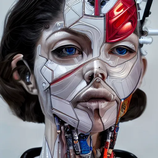 Image similar to humanoid woman cybernetic concept by sandra chevrier and irakli nadar and alexandre ferra, intricate linework, white porcelain skin