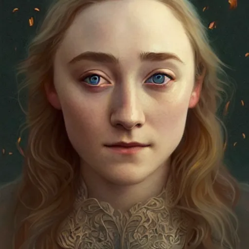 Prompt: beautiful natural Saoirse Ronan, intricate, elegant, highly detailed, digital painting, artstation, concept art, smooth, sharp focus, illustration, art by artgerm and greg rutkowski and alphonse mucha and loish and WLOP