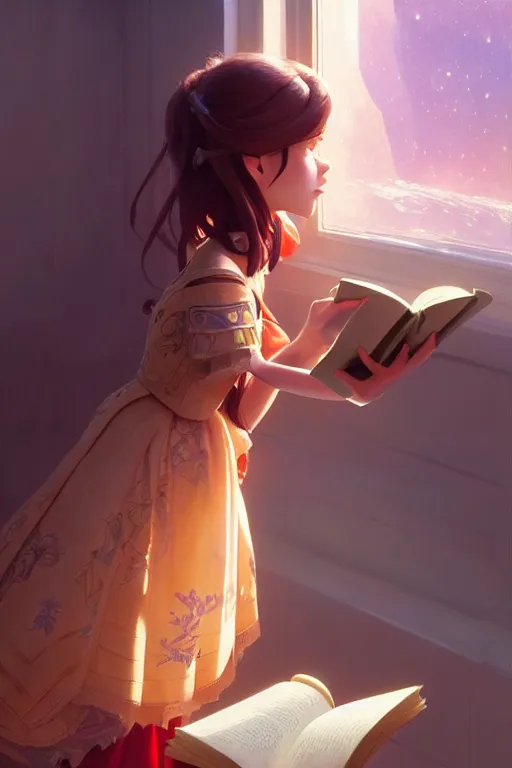 Prompt: highly detailed portrait of beautiful girl reading a book in toy story, dynamic pose, stephen bliss, unreal engine, fantasy art by greg rutkowski, loish, rhads, ferdinand knab, makoto shinkai and lois van baarle, ilya kuvshinov, rossdraws, tom bagshaw, global illumination, radiant light, detailed and intricate environment