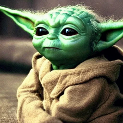 Image similar to a film still of baby yoda's son at his funeral in star wars realistic, detailed