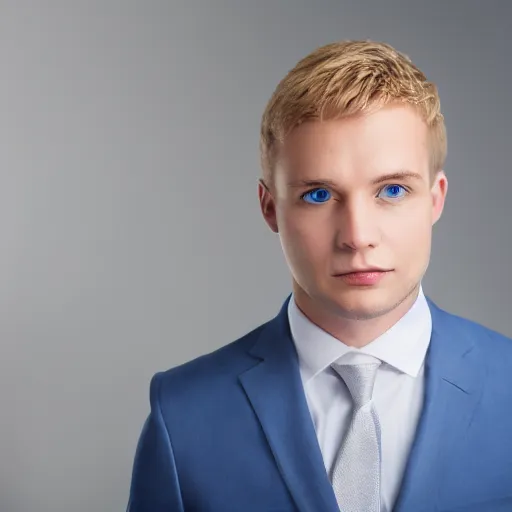 Image similar to angelic Blue eyed blond young man, corporate portait, headshot, profile