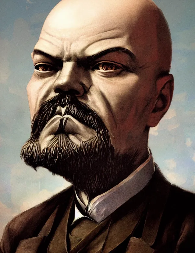 Image similar to a portrait of a steampunk vladimir lenin, by moebius and tyler edlin and hr giger, trending on artstation, digital art, 4 k resolution, detailed, high quality, sharp focus, hq artwork, coherent, insane detail, concept art