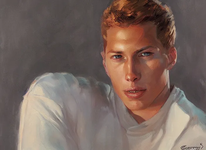 Image similar to a highly detailed beautiful portrait of johnny storm, by gregory manchess, james gurney, james jean